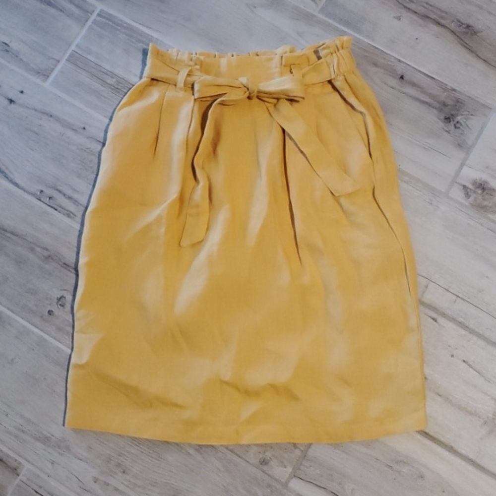 Ellen Tracy Linen Women's Paperbag Waist Skirt Small Butter Yellow Office Summer